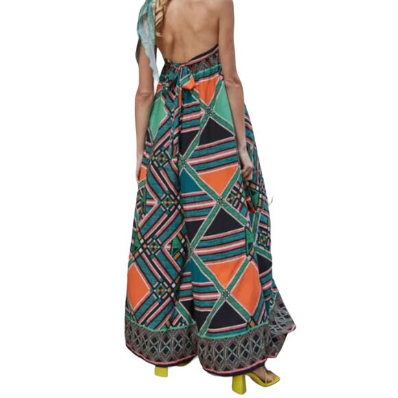 Fate Tie Back Strapless Taitha Jumpsuit Size Small Multi Geometric Tribal Womens - Picture 3 of 9